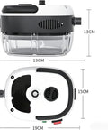 Dimensions and top view of the 2500W Portable High Temperature Steam Cleaner Handheld for Car Detailing Furniture Kitchen Grout Floors and Tile Red Power Go to Gear Deep Clean High Pressure Steam for Auto Home and Tough Messes