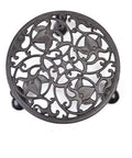 Top view of a Heavy Duty Cast Iron Plant Stand On Wheels For Indoor And Outdoor Use, 11 Inch Diameter and 3 Inch High Rolling Plant Caddy.