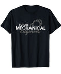 Gearhead Approved Mechanical Engineering T Shirt For Curious Nerds And Tech Geeks Funny Engineer Tee Gift For Students Drafters And Makers Who Love Gears Circuits And Design featuring 'Future Mechanical Engineer' text on black cotton blend, front view.