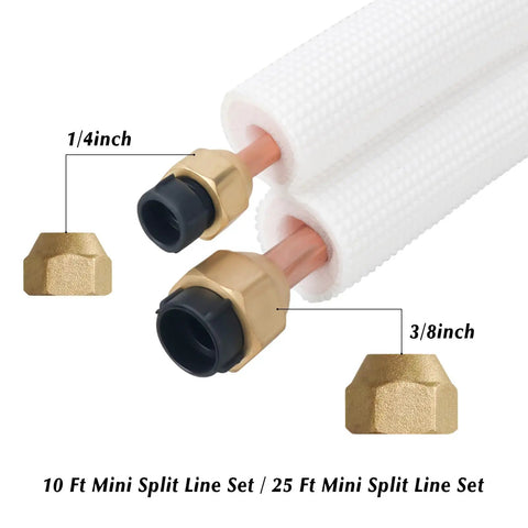 Ten Foot Mini Split Line Set With One Quarter Inch And Three Eighths Inch OD Copper Tubing Built Tough Insulated Twin Copper Pipes
