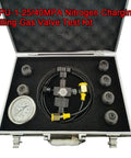 Nitrogen Charging And Pressure Test Kit For Hydraulic Accumulators, Gas Valve Tester And Inflation Tool in carrying case.