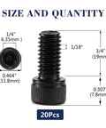 20-Pack Of 5/16-18 X 3/4 Socket Head Cap Screws In Rust-Busting 304 Stainless Steel With Black Oxide Finish And Includes A Hex Wrench For Tough Jobs And Badass Repairs with size dimensions displayed.