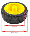 Two Sets Plastic Tire Wheel With Gear Motor Dual Shaft For Smart Car Robot Arduino, 65x28mm Tire, Yellow Rim Detail