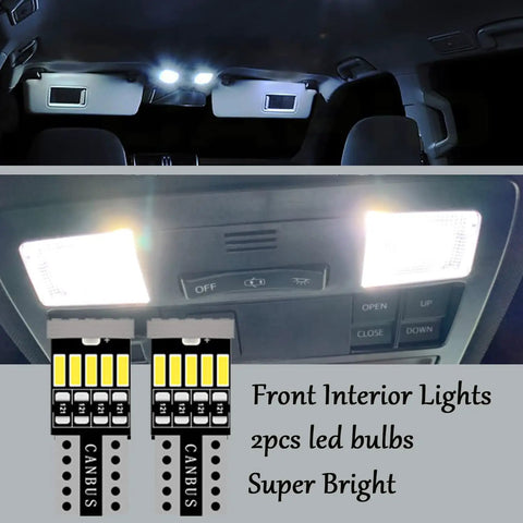 Interior LED Lighting Kit 10 Piece For Toyota Tacoma All Model Years 2005 Through 2022 Map Lights Dome Lights Vanity Mirror Lights And License Plate Lights Upgrade showing bright map lights.