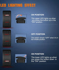 7 Pin Rocker Switch With Red Jumper Wires For Auto Electronics DPDT On Off Rocker Switch Waterproof 20Amp 12VDC And 10Amp 24VDC Dual Load Control Plug And Play Easy Install Replacement Panel Switch, black LED rocker switch on/off positions