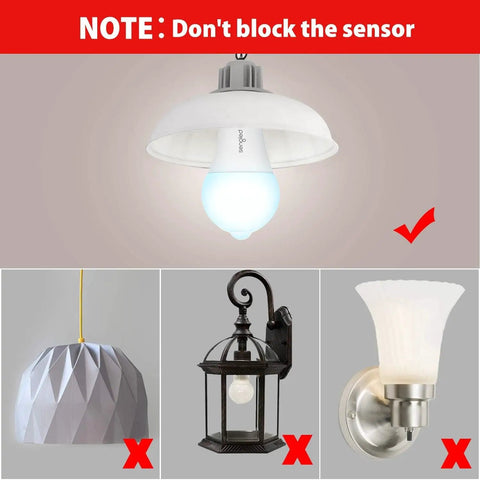 Motion Activated A19 LED Dusk To Dawn Light Bulbs, 5000K Daylight, Indoor Outdoor 8.8W 60W Equivalent, 800 Lumens, Lights Up Porch Garage Hallway On Motion, 2 Pack in open fixture