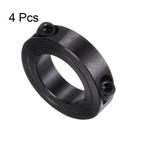 Shaft collar set, 4 pcs, black oxide double-split clamp-on with set screws for 1-1/4 in rod, 2-1/16 in OD, 1/2 in width