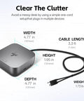 Thunderbolt 4 Docking Station For Laptop Charging Bundle Delivering Dual Screen Hookup And 280W Power Adapter With Hdmi And Displayport Cables, dimensions shown.