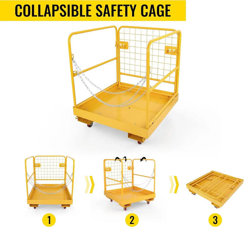 Hardcore Aerial Work Platform Forklift Safety Cage Built Like A Rock Heavy Duty Steel Basket With 1200 Lbs Capacity and collapsible design for easy storage.