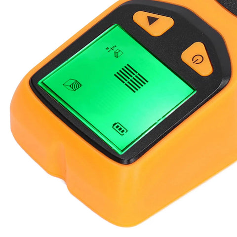 Stud Finder Wall Scanner, 5 in 1 Stud Finder Tool with LCD Display (Yellow) close-up view of LCD screen and controls.