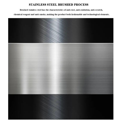Brushed stainless steel process showcasing anti-rust characteristics with sleek black accents and a modern finish.