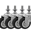 Heavy Duty Swivel Caster Wheels With Polyurethane Tread 2 Inch Diameter Non Marking Floor Safe Silent Rolling Action 3 8 Inch Threaded Stem 65 Pound Capacity Set Of 4 close-up view of wheels showing threaded stem and durable design