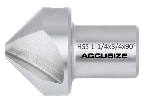 Accusize HSS countersink bit, 1-1/4 in cutter, 3/4 in Weldon shank, 90° side view