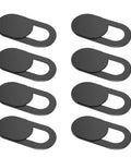Ultra Thin Laptop Camera Cover Slide With 8 Pack Webcam Blocker Attachment For Macbook And Desktop Computers, smooth black ABS covers arranged.