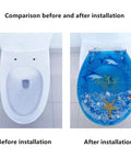 Comparison of Super Slick Low Drama Auto Closing Toilet Seat With Silent Drop Lid And Transparent Fish Motif before and after installation.