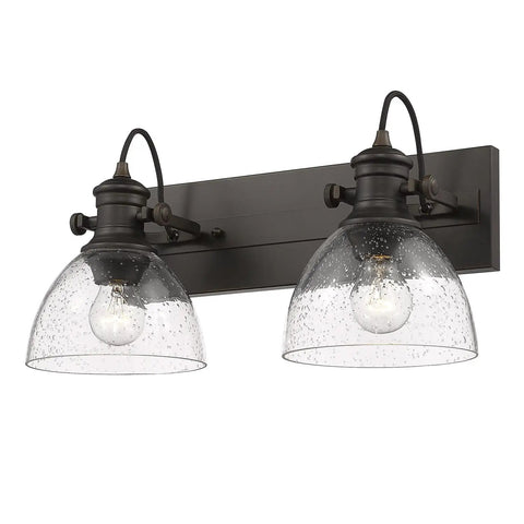 Hines Vanity Light In Rubbed Bronze With Seeded Glass Shade, Transitional Steel Fixture For Bathrooms And Hallways, Durable Finish