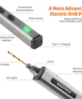 Cordless Mini Drill Pen With 10 Bits Brushless Motor 0.2 Nm Torque 550 RPM LED Lights Rechargeable Hand Drill Set components