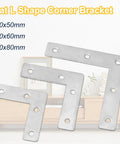 Ten Pack Stainless Steel Flat L Shape Corner Braces For Wood Furniture Cabinets And Shelves Right Angle Repair Brackets Mending Plates With Five Mount Holes 3.15 By 3.15 Inch displayed in 80x80 mm size
