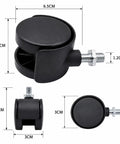 RuiJOTWAT 2Pcs Caster Wheels for Oil-Filled Radiators, black plastic swivel wheel, dimensions shown, designed for furniture and heaters.