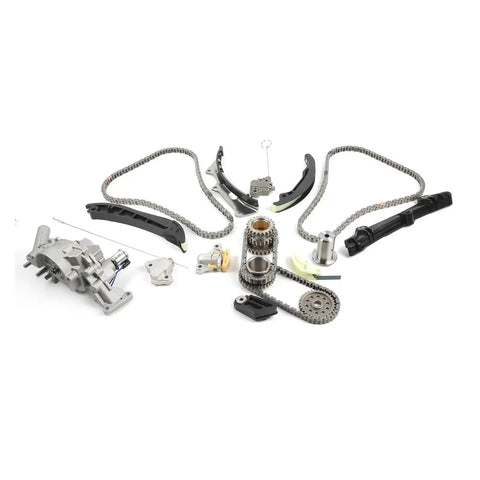 Heavy Duty Timing Chain Kit With Oil Pump And Solenoid For Chrysler Challenger Charger 3.6L V6 DOHC Engine High Performance Alloy Build Long Lasting Service Life Perfect Fix For Worn Parts. timing kit parts laid out