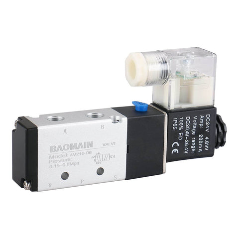 Front view of Pneumatic Solenoid Valve 4V210-06 DC24V Five Way Two Position Internally Piloted Acting Type Threaded 1/8 Inch Port