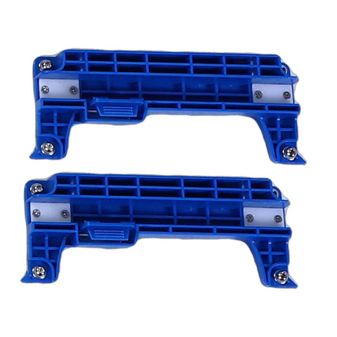 Close-up of blue components for Router Slab Flattening Sled For Woodworking Projects Aluminum Alloy Jig with screws.
