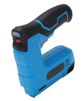 Slick Cordless Electric Brad Nailer And Staple Gun Rechargeable 2 In 1 Bottom Loading Fastening Tool side view with trigger