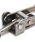 Heavy Duty Stainless Steel Toggle Latch Catch With Quick Clamping Hasp For Cabinets, Toolboxes and Doors Offers Effortless One Hand Operation And Secure Grip For Daily Hustle. close-up with red handle