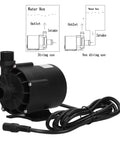 Straight Up Silent Submersible Pump Equipped With Brushless DC Motor And IP68 Waterproof Rating showing pump with hose, outlet, and intake.