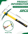 Six Piece 15 Inch Heavy Duty Forged Garden Pick Mattock Hoe Set With 1.5 Lb Heads And Rubber Non Slip Handles product diagram