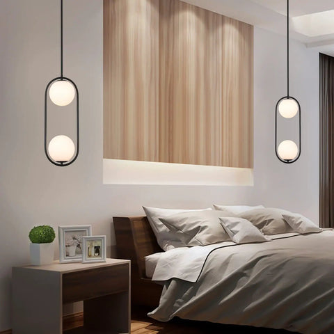 Black Modern Style Pendant Lighting With White Globe Glass Shade For Bedroom, Mid Century Vintage Hanging Light Fixture