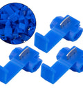 Get These 100 Blue Quick Splice Wire Connectors For Your Auto Electrical Setup. These T-Tap IDC Crimp Terminals Make AWG 14-16 Wire Splicing Easy Peasy Without Stripping Cables. Perfect DIY Kit To Fix Wiring Looms Fast And Securely With Just Pliers! blue plastic metal quick splice terminals, AWG 14-16