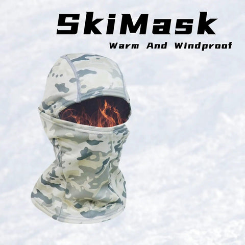 Winter Balaclava Ski Mask For Men And Women, Padded Windproof Full Envelope Face Cover with camouflage pattern and flames effect