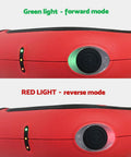 S&F Stead Fast Electric Box Cutter 4V Cordless Power Scissors showing forward and reverse mode LED indicators on red tool.