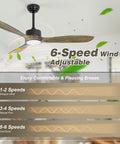 6-speed 52 Inch Wood Ceiling Fan With Lights And Remote 120V DC Motor Quiet Indoor Outdoor Noiseless Reversible Ceiling Fan