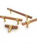 4.5 Inch Wood Gold Drawer Pulls Beech Cabinet Handles Brushed Brass for Dresser Cupboard Hardware on white background