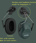 Noise Cancelling Hard Hat Earmuffs Attachable For Construction Site with stainless steel cups and soft padding, dark green