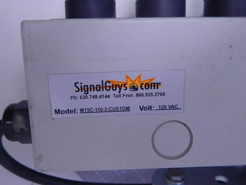 Label on Three-Stack Tower Light With Red Yellow Green Lenses, 56mm, Beige Pole Mount, 25 Inch, UL Certified