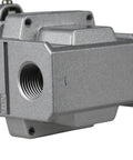 Close-up of Heavy Duty 1/2 Inch Compressed Air Line Moisture And Water Filter Trap with metal housing and threaded outlet.
