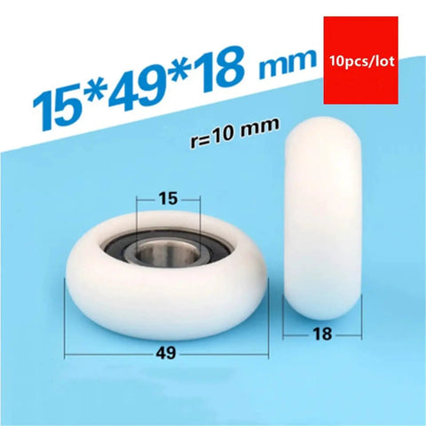 Ten Pack 6202RS Circular Arc Pulleys With Plastic Coated Polyamie Nylon Bearings For Heavy Duty Machinery To Cut Rust And Reduce Friction Without Greasing Needed, 15x49x18 mm size.