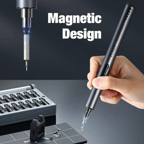 Cordless Electric Screwdriver Kit With 55 Magnetic Precision Bits Dual Torque Settings And 3 LED Lights in use