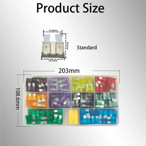 Must Have 120Pcs Fuse Assortment Kit With Standard Blade Fuses Colorful Automotive Fuses For Cars Trucks And SUVs Easy Replacement Size Guide