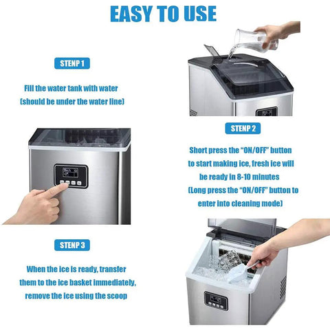 Step-by-step guide for Portable Automatic Countertop Ice Cube Maker Cranks Out Forty Eight Pounds Daily With Quick Ten Minute Rounds Self Clean Design.