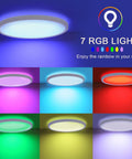 Flush Mount LED Ceiling Light With Remote Control, 12 Inch Ultra Thin Round 25W RGB Color Changing Fixture glowing in seven colors