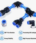55 Piece Air Line Tubing Kit With 1/4 And 3/8 Inch DOT Air Lines, Quick Connect Fittings, showing blue tubing and black connectors