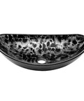 Oval Glass Vessel Bathroom Sink Set With Chrome Hardware, hand painted black and silver finish, textured exterior, polished interior