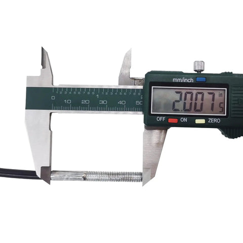 Hella Tough Steel Wire Cable Replacement For Home Gym Pulley Rigs 5mm Thick measured with caliper showing 2.007 inches.