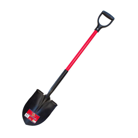 Heavy Duty 14 Gauge Round Point Shovel With Fiberglass D Grip Handle Open Back For Digging And Landscaping, full view