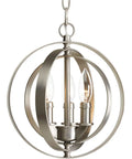 Astronomy Inspired Equinox Three-Light Sphere Pendant In Burnished Silver For Dining Room Vibes, Kitchen Island, And Foyer