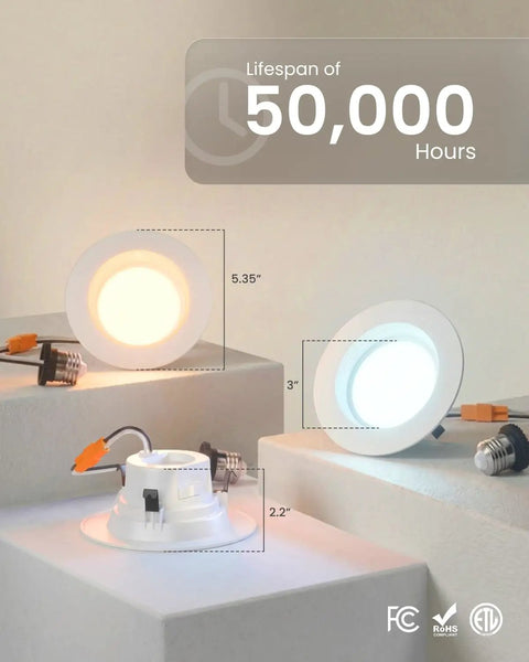 Dope 4 Inch LED Recessed Lights Kit Dimmable With Adjustable CCT 2700K To 5000K, Retrofit Can Lighting With Baffle Trim